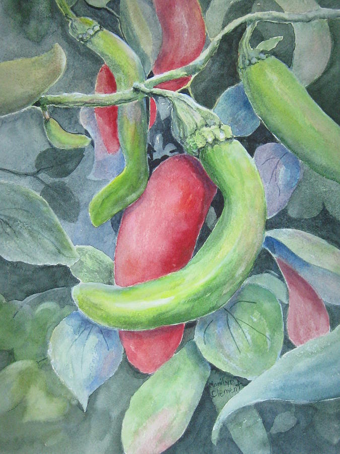 Hot Peppers Painting by Marilyn  Clement