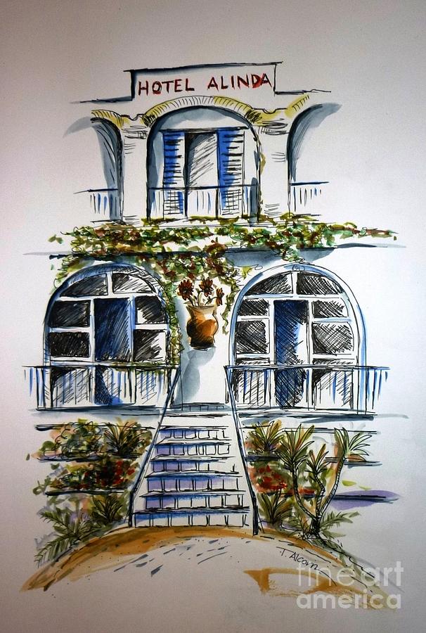 Hotel Alinda - Leros Painting by Therese Alcorn