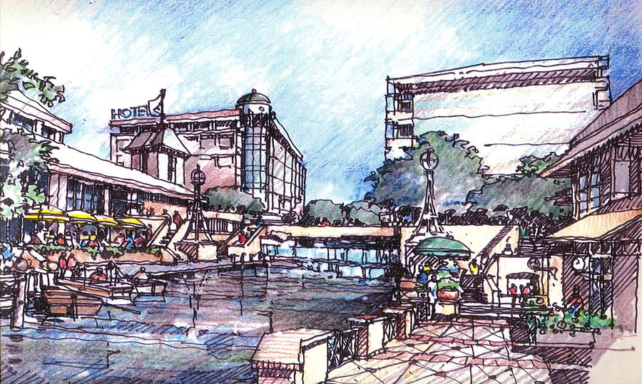 Hotel Complex Drawing by Andrew Drozdowicz