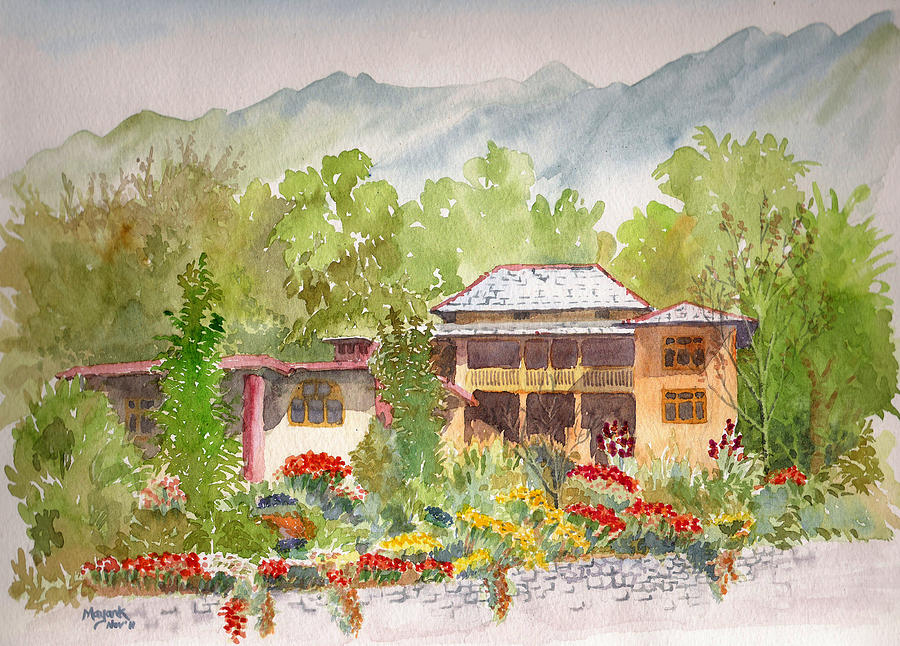 House and Garden at Bir Painting by Mayank M M Reid