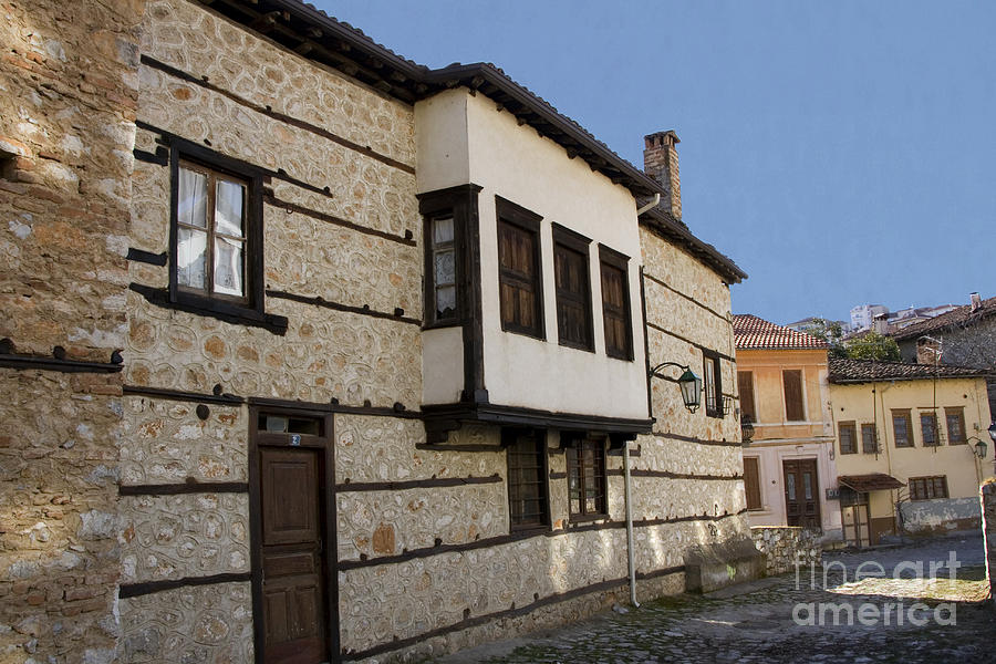 Greek Pyrography - House at small street by Soultana Koleska