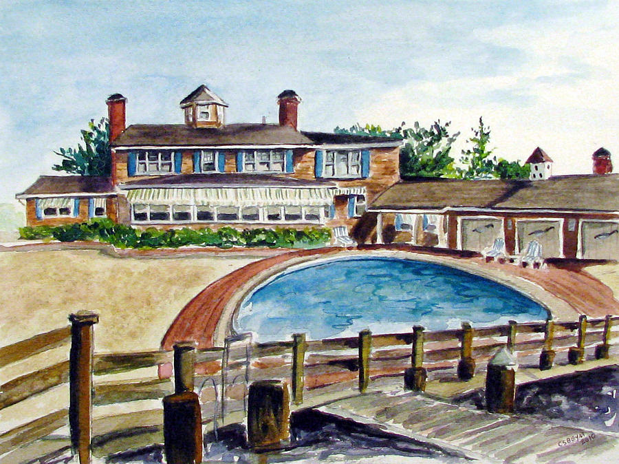 House on Bay with Pool Painting by Clara Sue Beym