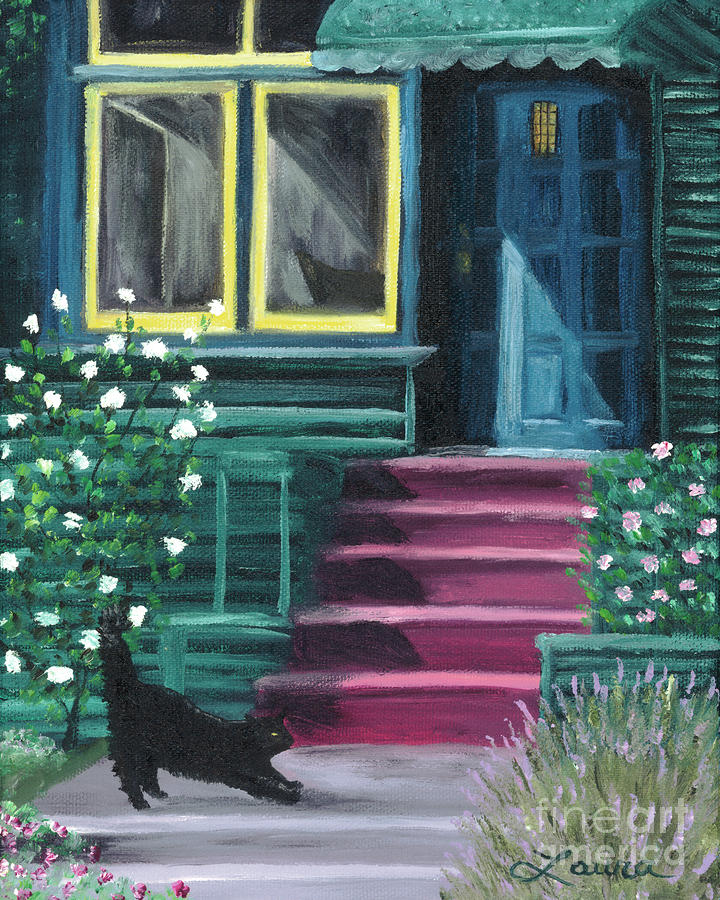 Halloween Painting - House with a Blue Door  by Laura Iverson