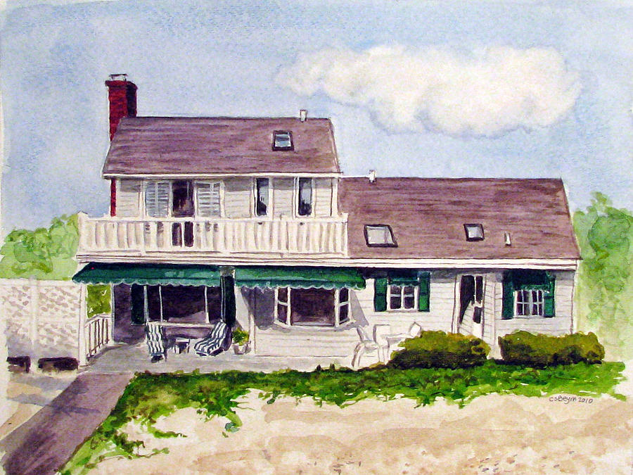 House with green awning Painting by Clara Sue Beym