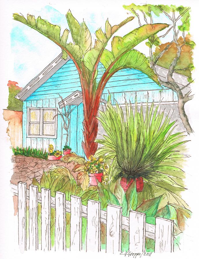 House with a palm in Venice Beach - California Painting by Carlos G Groppa