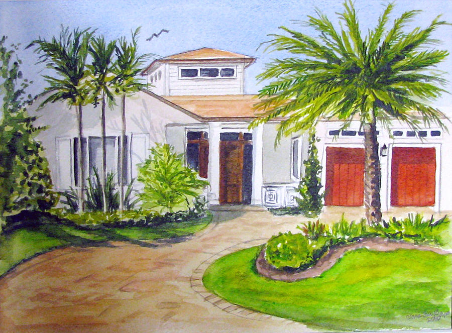 House with Palm trees Painting by Clara Sue Beym