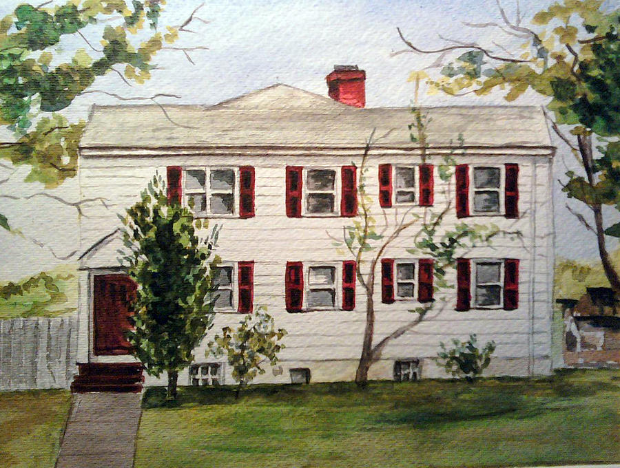 Red Shutters Painting - House with Red shutters by Clara Sue Beym
