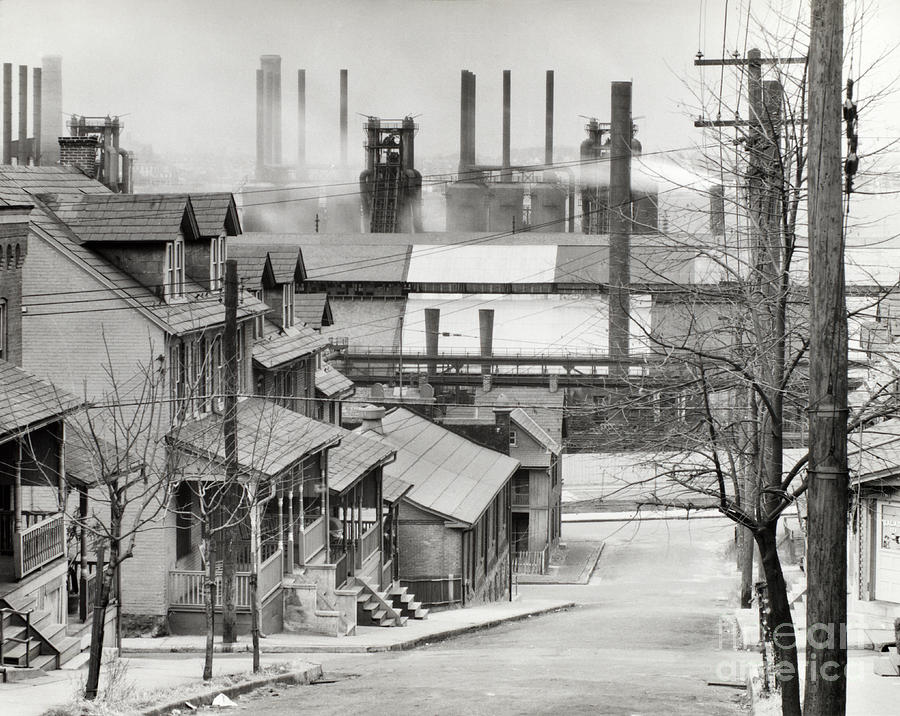 Black And White Photograph - Houses And Steelmill by Photo Researchers