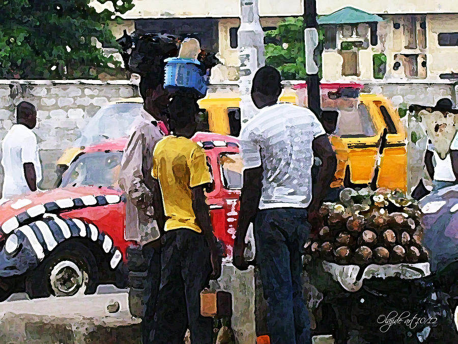 Pineapple Painting - How Market Lagos by Olawuyi Olajide Joseph