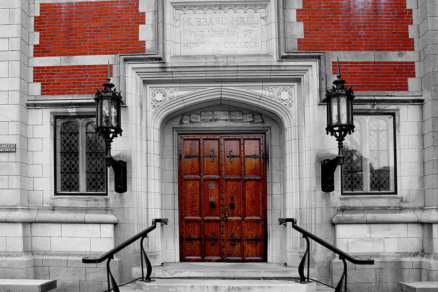 Wood Photograph - Hubbard Hall Doors CBW by Robbie Basquez