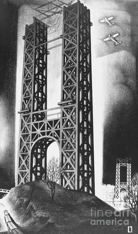 Hudson Bridge Lithograph, 1928 Photograph by Photo Researchers