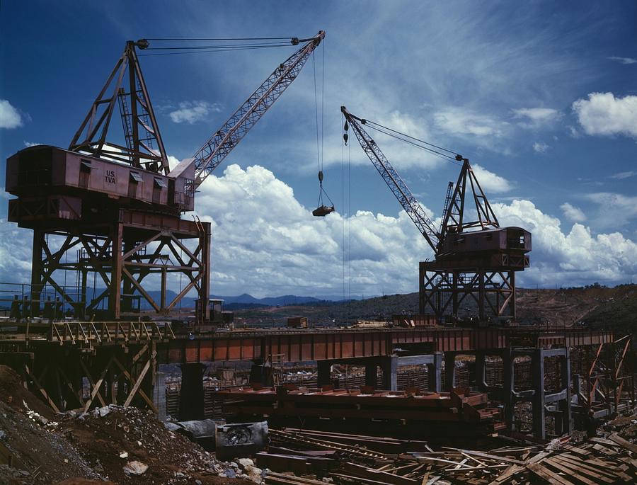 Huge Cranes Lift Steel Beams by Everett