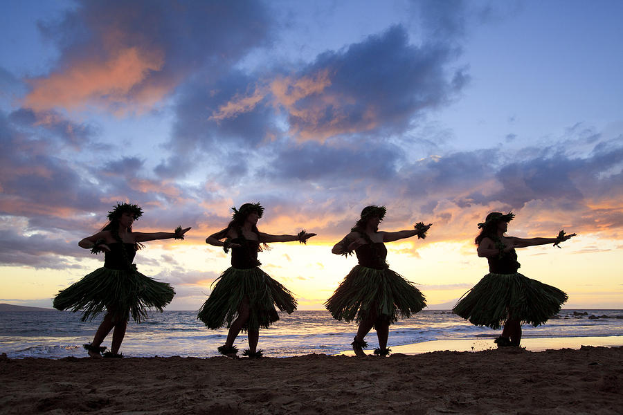 Hula Dancers At Sunset Photograph by David Olsen