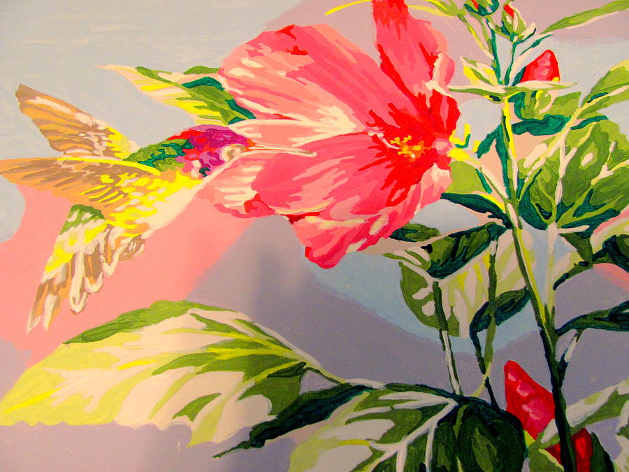 Hummingbird Painting - Humming Bird and Poppies by Amy Bradley