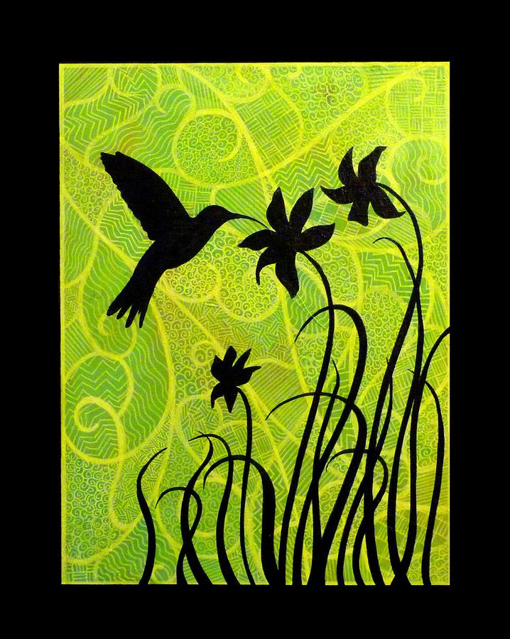 Hummingbird and Day Lily Silhouette Painting by Jim Harris