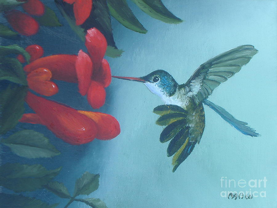 Hummingbird Feeding Painting by Michael Allen