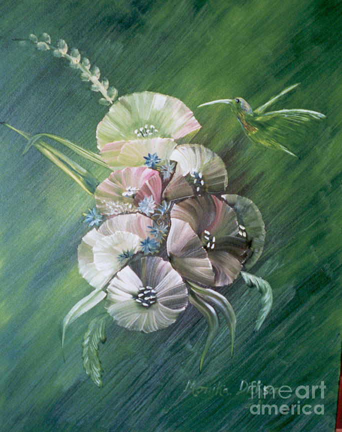 Hummingbird-green Painting by Monika Shepherdson