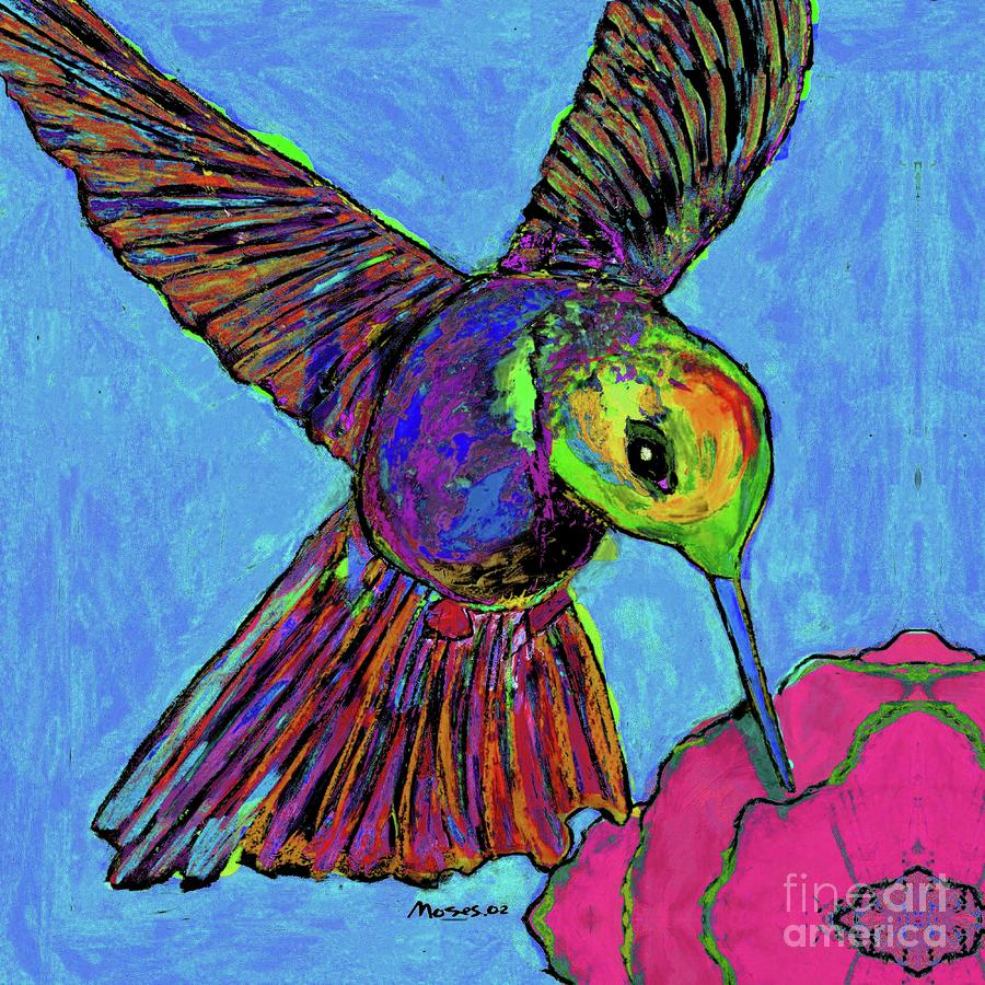 Hummingbird on Blue Painting by Dale Moses