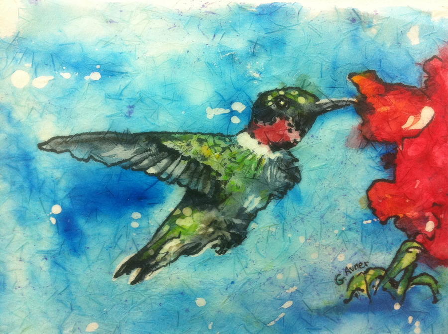 Hummingbird sips Painting by Gloria Avner