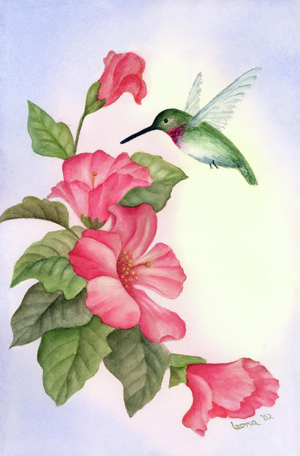 Hummingbird with Hibiscus Painting by Leona Jones Pixels