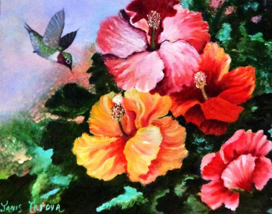 Hummingbirds Love Hybiscus Painting by Janis  Tafoya
