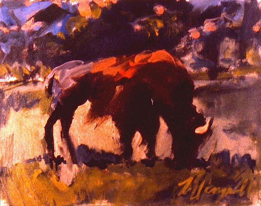 Hungry Buffalo Painting by Les Leffingwell