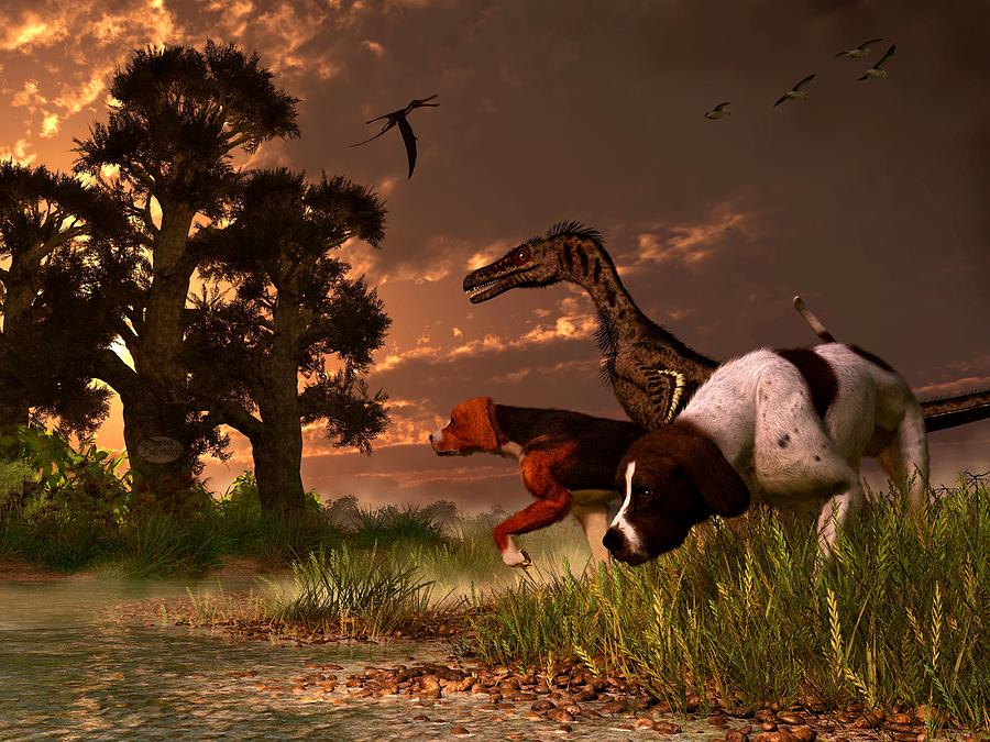 Jurassic Park Digital Art - Hunting in the Age Gene Splicing by Daniel Eskridge