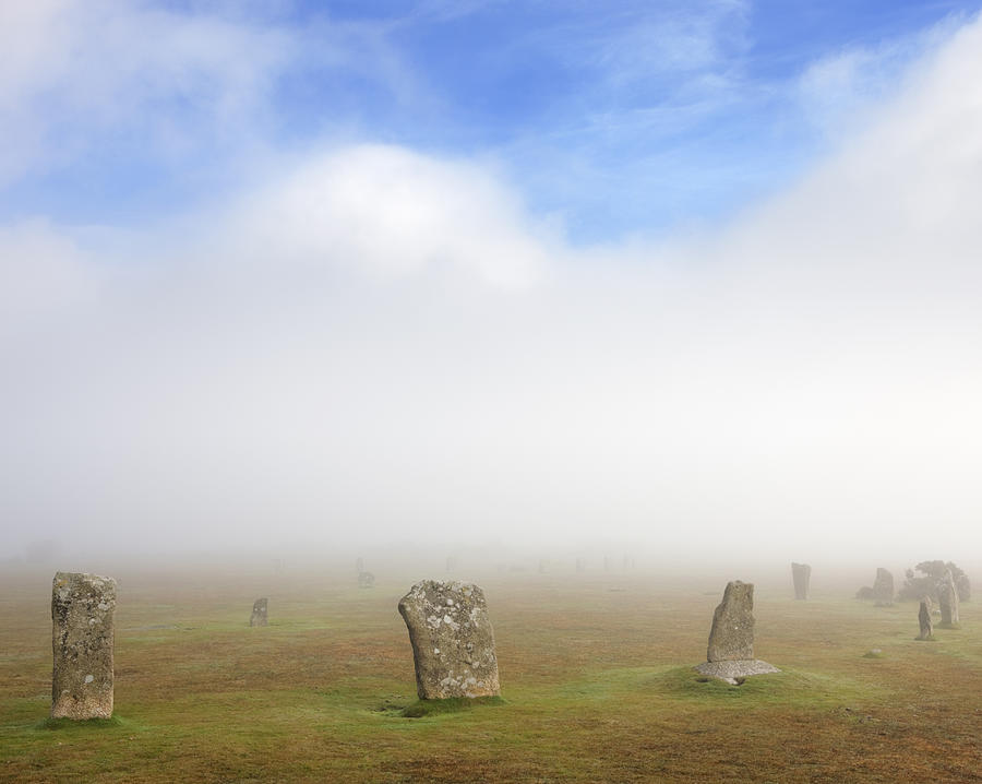 Hurlers Stone Circle In The Mist; Bodmin Moor Photograph by Laurie Noble