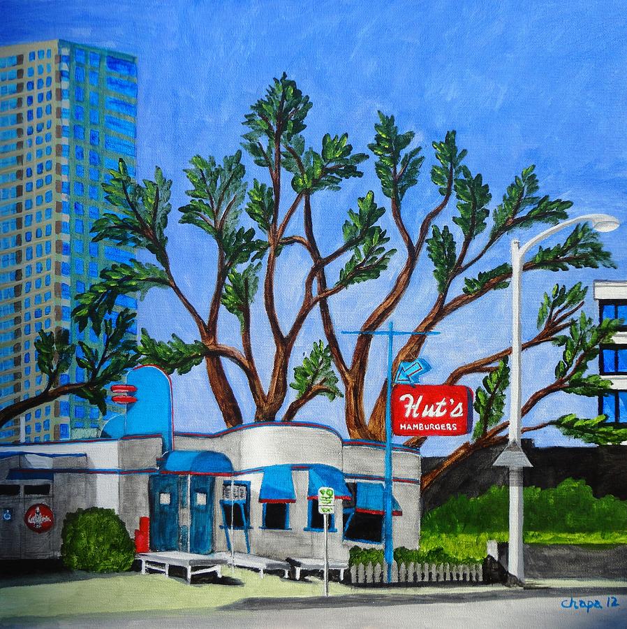 Huts Hamburgers Austin Texas. 2012 Painting by Manny Chapa