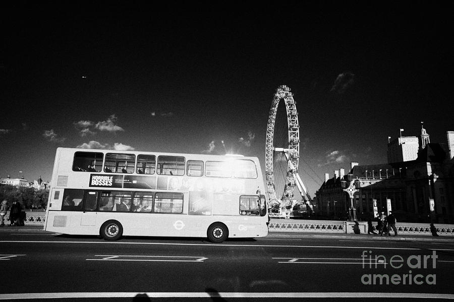 London Photograph - Hybrid Electric London Red Double Decker Bus Public Transport Crossing Westminster Bridge England by Joe Fox