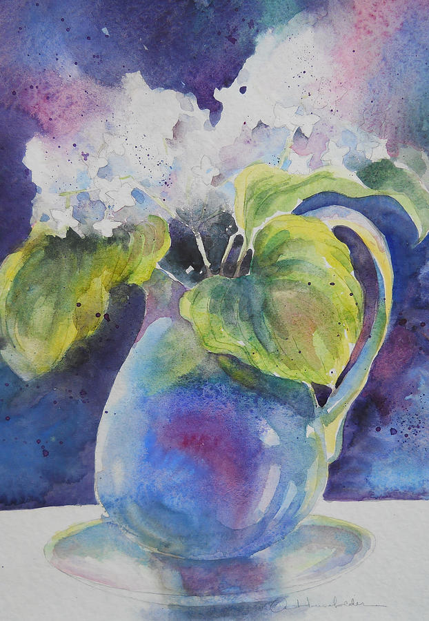 Flower Painting - Hydrangeas in a blue vase by Amy Householder