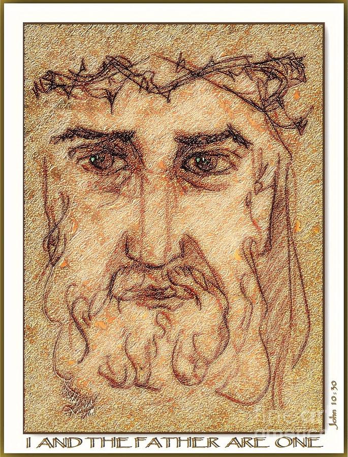 Jesus Christ Drawing - I and the Father are ONE by Freddy Kirsheh