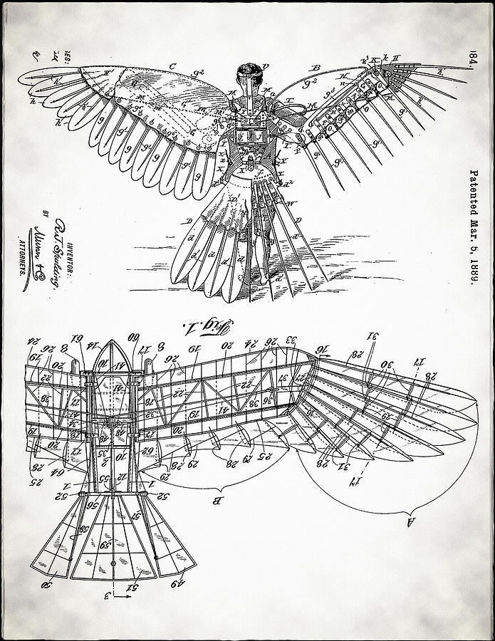 Icarus Patent 1889 Digital Art by Bill Cannon