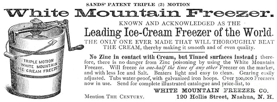 Ice Cream Freezer, 1887 Photograph by Granger