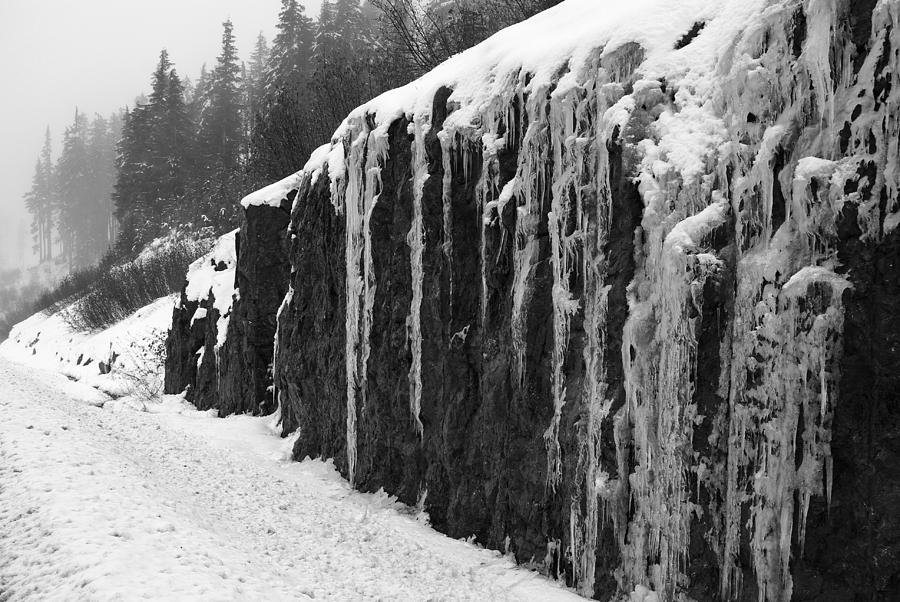 Icicles on the Rock - bw Photograph by Marilyn Wilson