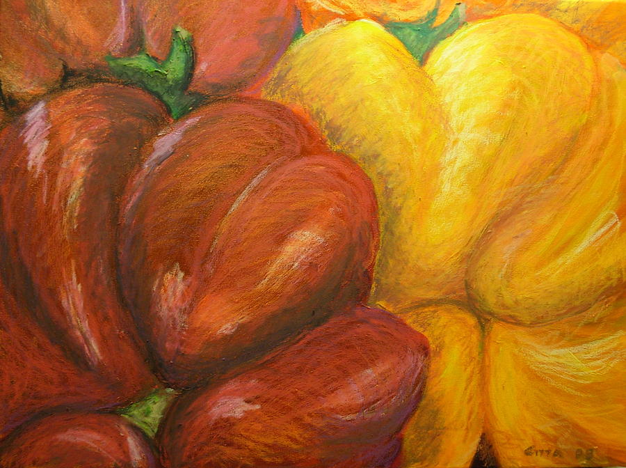 Illustrated Peppers Painting by Gitta Brewster