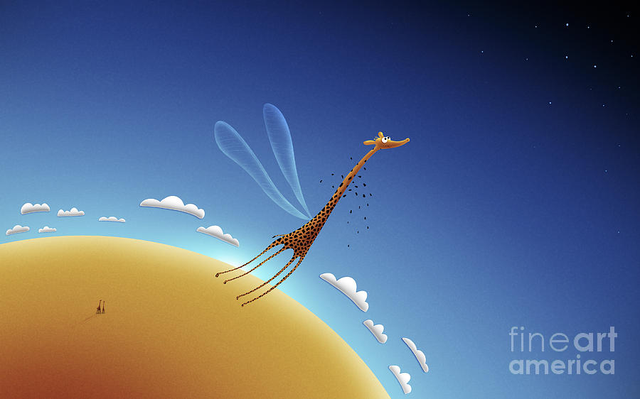 Space Digital Art - Illustration Of A Giraffe Learning by Vlad Gerasimov