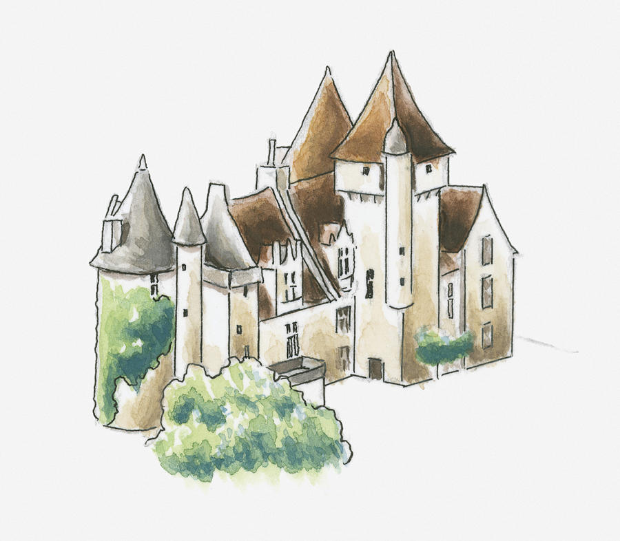 Illustration Of Chateau Des Milandes, Dordogne, France Digital Art by Dorling Kindersley