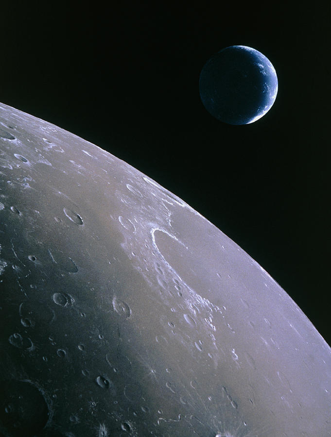 Illustration Of Earthrise Seen From Lunar Orbit Photograph by Chris Butler