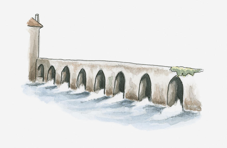 Illustration Of Old Roman Bridge At La Sauvetat-du-dropt, Pays Du Dropt, Lot-et-garonne, France Digital Art by Dorling Kindersley
