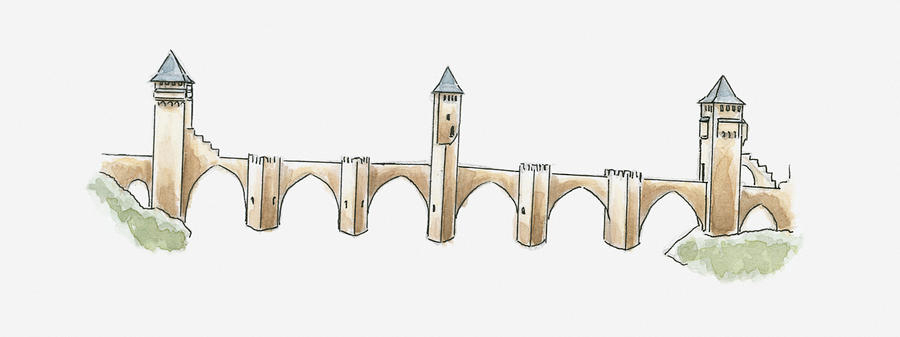Illustration Of Pont Valentre, Cahors, Lot, France Digital Art by Dorling Kindersley