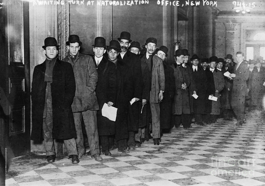 Immigrants Waiting In Line Photograph by Photo Researchers