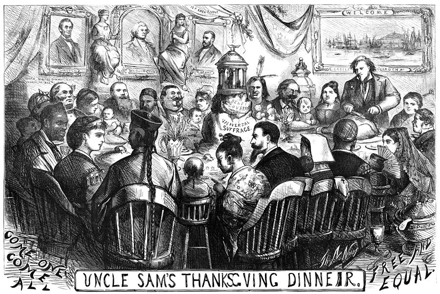 Thanksgiving Photograph - Immigration Cartoon, 1869 by Granger