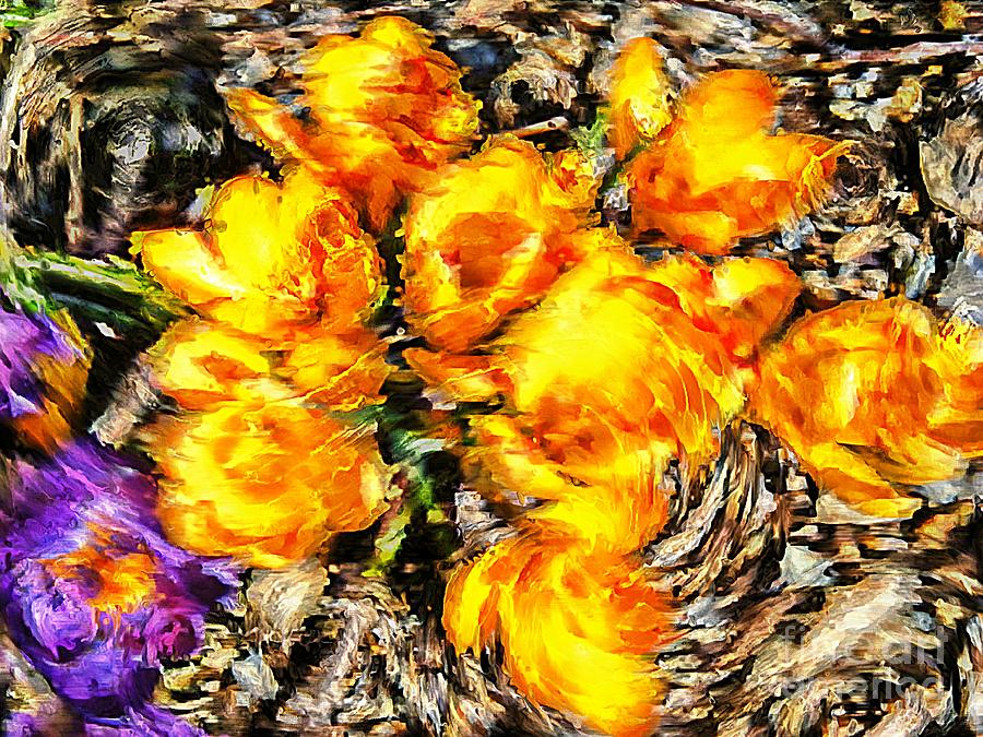 Impressionistic  Yellow Crocus Digital Art by Barbara A Griffin