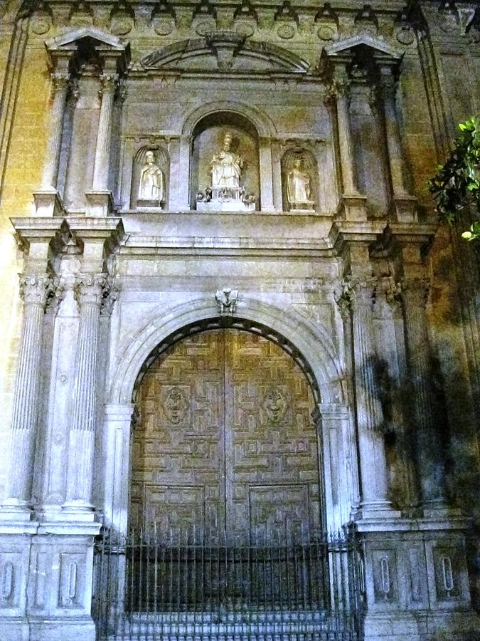 Impressive Gothic Church Doorway Columns at Night Granada Spain Photograph by John Shiron
