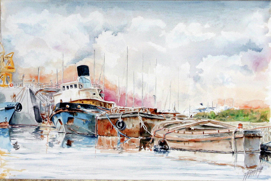 Boat Painting - In attesa oltre il canale by Giovanni Marco Sassu