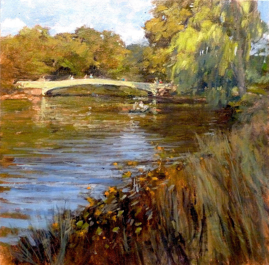 In Central Park - Summer Afternoon near Bow Bridge Painting by Peter Salwen