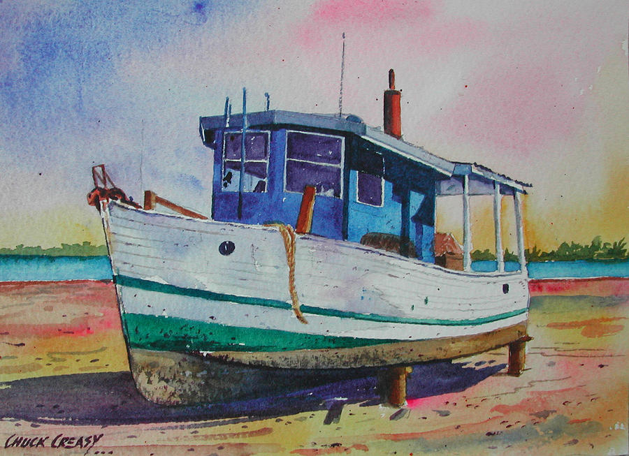 Old Boat Painting - In For Repairs by Chuck Creasy