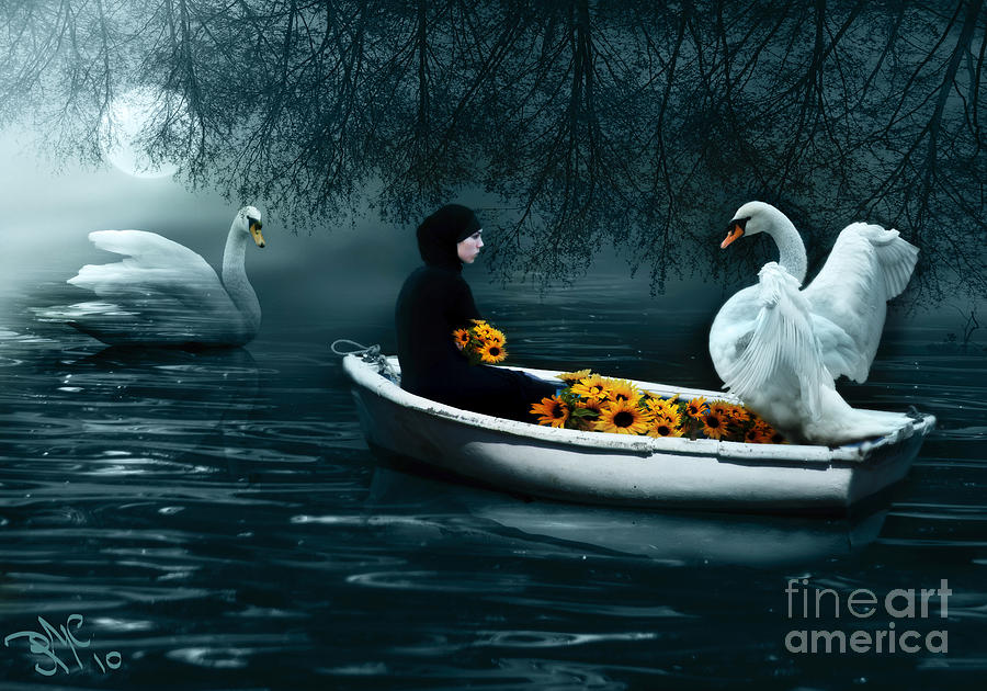 Swan Digital Art - In Santa Pace Maiden by Rosa Cobos