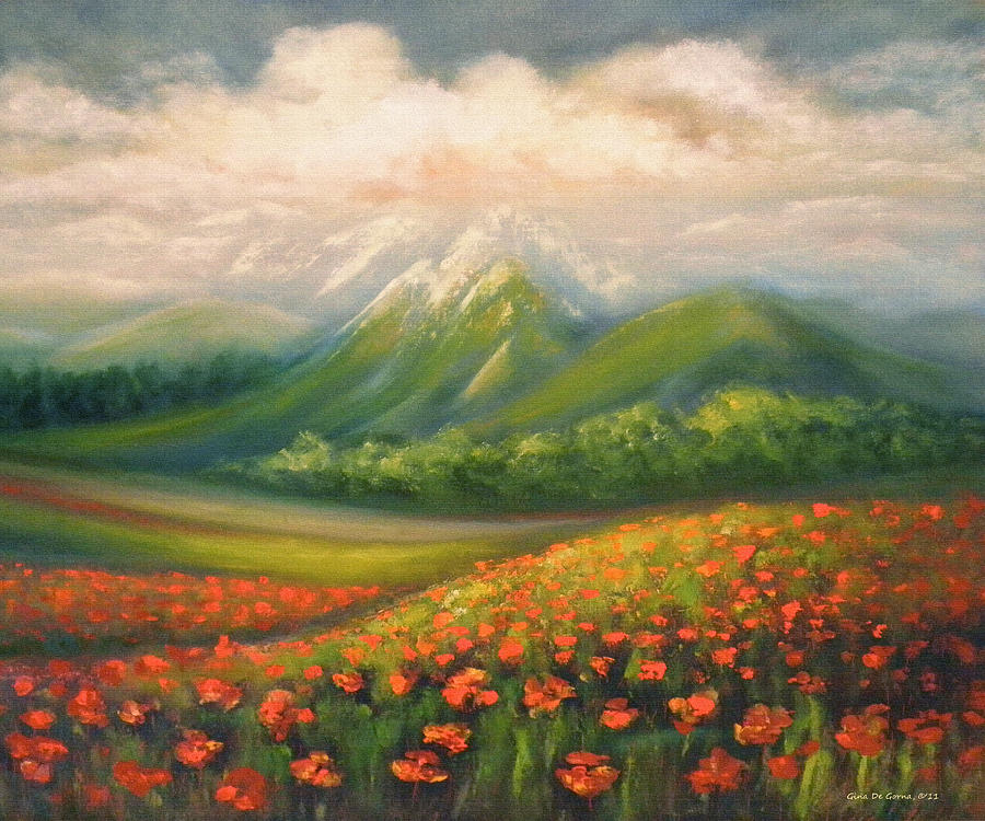 In the Poppy Field Painting by Gina De Gorna